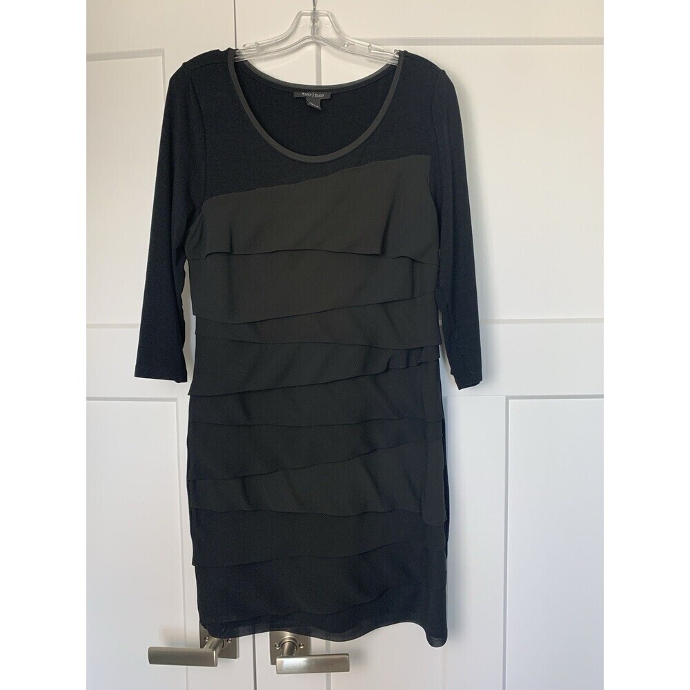 White House Black Market Tiered Sheath Dress Stretch 3/4 Sleeve Size Large